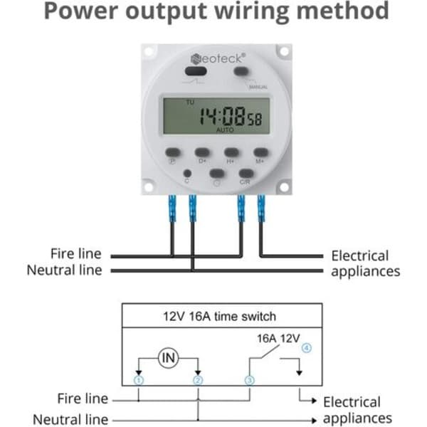 12V 16A Programmerbar Timer Digital Med 16 Program, Programmerbar Timer, Uttak Med LCD-skjerm, Tyverisikring Med