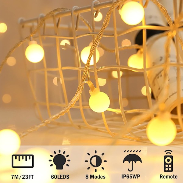 XJ-Paristokäyttöiset valosarjat, 7M 60 LED-palloa valkoinen