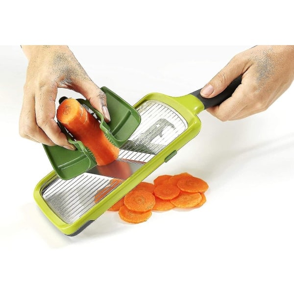 Multifunktionell handhållen mandolin med matbehållare och justerbara blad, diskmaskinssäker, One-size, Grön