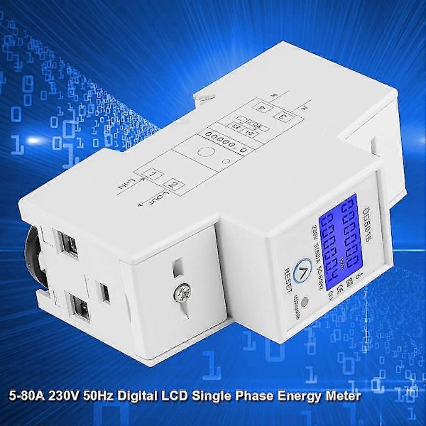 XJ-Yksivaiheinen energiamittari 5-80a 230v 50hz LCD-taustavalo Yksivaiheinen energiamittari Kwh-mittari DIN-kisko Asennus DDS015 Mittari Watti Kwh