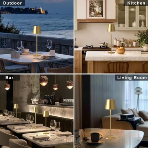 Trådlös Skrivbordslampa, Dimbar LED Skrivbordslampa med 3 Färgtemperaturer, Steglös Dimning, USB-C Uppladdningsbar Touch Ljusremsa för Nattduksbord Utomhus