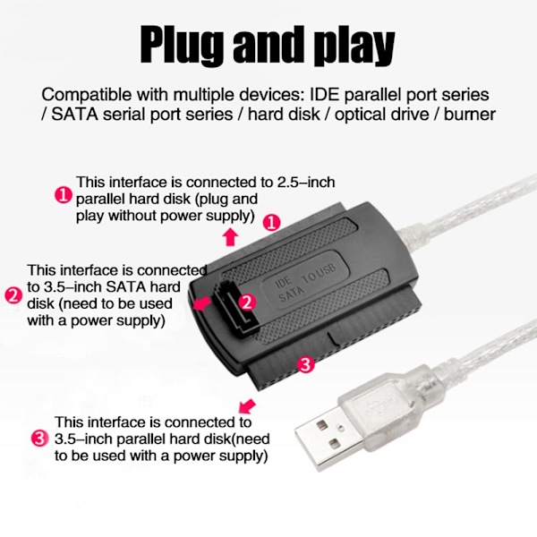 XJ-Konverteringskabel USB 2.0 til IDE/SATA HDD-adapter