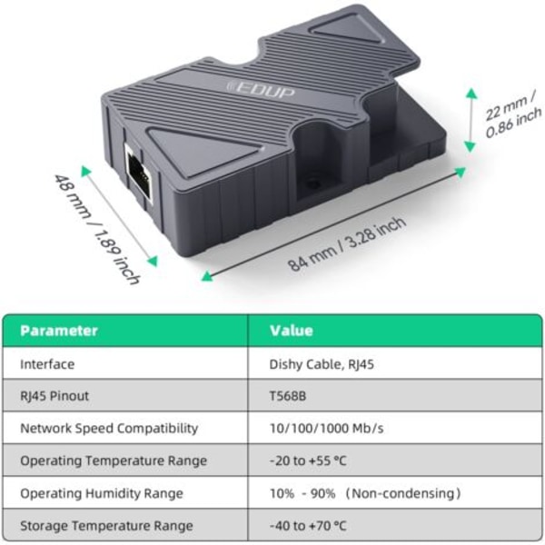 EDUP Starlink Dishy - RJ45-sovitin, Starlink Ethernet -liitin – Starlink Dishy V2 - PoE-injektori