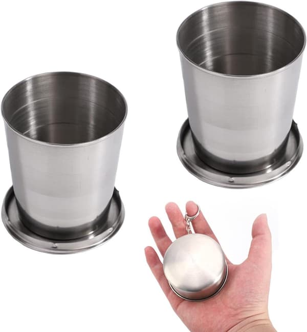 Hopfällbar kopp i rostfritt stål, praktisk för resor, 2-pack