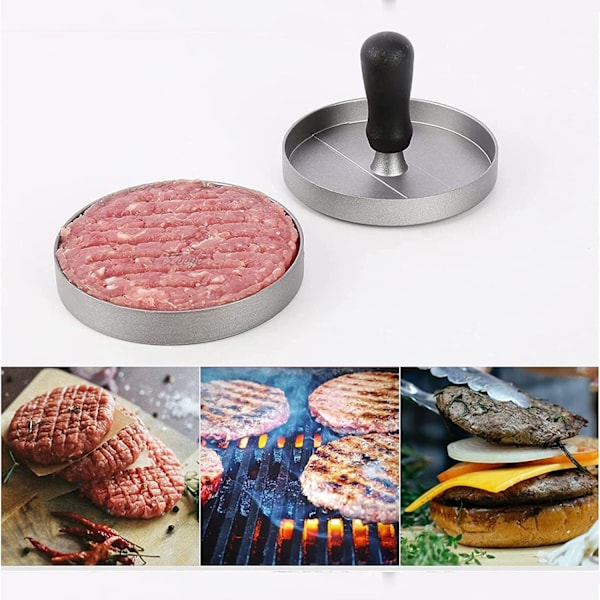 XJ-Hamburgarpress Non-Stick Patty Form, Hamburgare Maker av Aluminiumlegering med 100 Patty-papper, Hemmakök Verktyg Hamburgarpress för Grillning