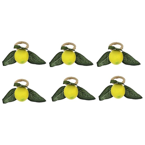 Servettringar Set om 6, dekorativa servettringar med citronranka och blad, gul servett för dukning