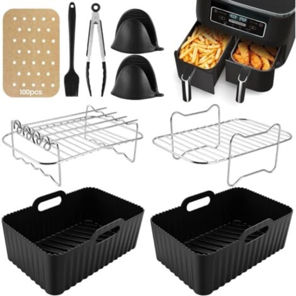 9 STK Airfryer Tilbehør Air Fryer Tilbehør til Ninja Dual AF400EU & AF300EU & Tower T17088 til Ninja Airfryer Tilbehør Kompatibelt til Ovn,