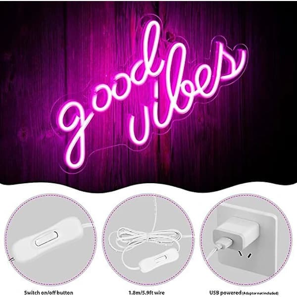 Rosa Good Vibes Neonskylt Neonljus för Sovrum rosa
