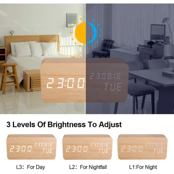 Kunstig træ LED vækkeur Digital lydaktiveret ur wit