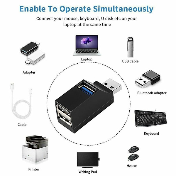 XJ-2 st 3-portars USB-hubb Mini USB3.0 Höghastighets Hubb Distributörbox För PC Bärbar Dator U Disk Mob