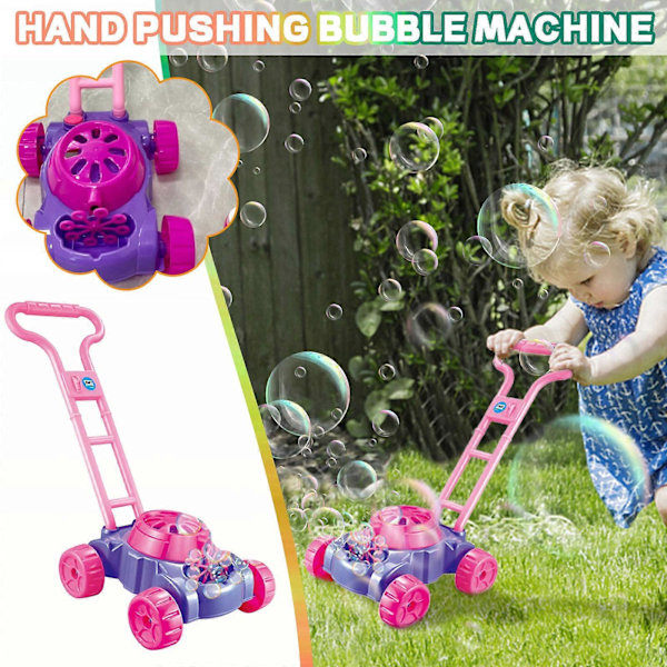 Rosa och Lila Gräsklippare för Småbarn | Elektronisk Bubbelmaskin | Bubbelblåsande Skjutleksaker för Barn | Bubbellösning Ingår | Jul 118ml A