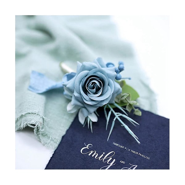 XJ-4 stk. Støvblå Corsage og Boutonniere Sett, Kunstige Blomster Armbånd til Ball