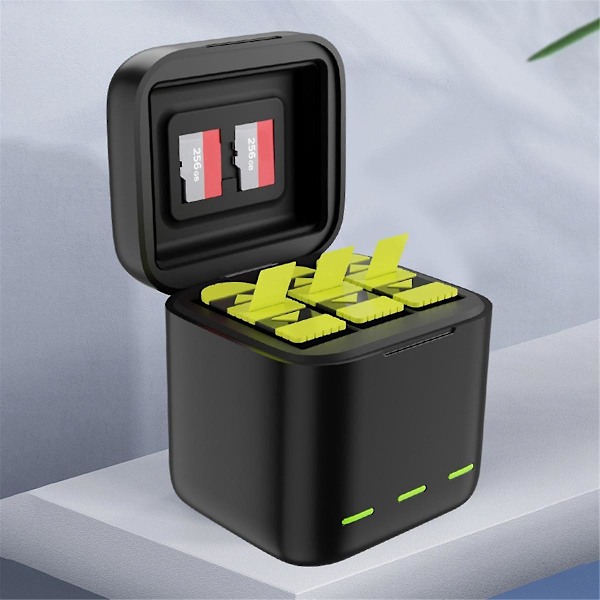 XJ-Batterifack För Hero 12 11 10 9 Batteri 3 Fack LED-Laddare TF-Kort Batteriförvaring
