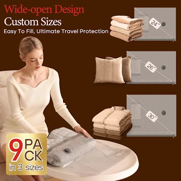 Vacuum Storage Bags for Clothes with Electric Cordless Pump, 9-Pack Reusable