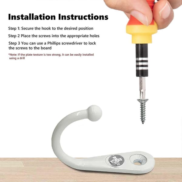 Hooks, 5 Pcs Single Hooks with 10 Screws Wall Mounted Coat Hooks Metal Hooks for Kitchen Bathroom White