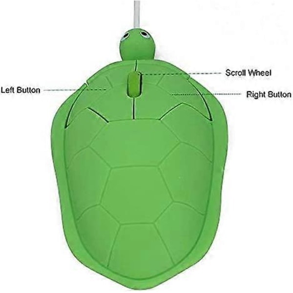 Sød Dyre Skildpaddeformet Mini USB Kablet Tegneserie Mus Lille Børnemus Kreativ 3D Optisk Mus 1200 DPI PC Laptop Computer (Grøn)