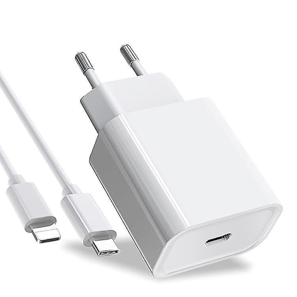 2-pak - Oplader til iPhone Adapter + Kabel 20W USB-C Hurtigoplader Hvid one size