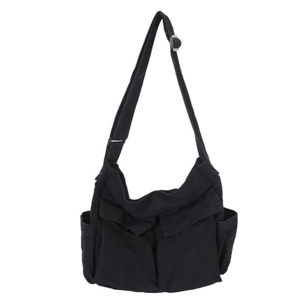 Messenger Taske til Skole Vintage Sort Canvas Dametaske