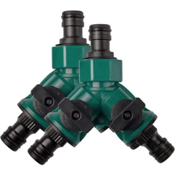 2-pakning 2-veis slangekobling med stengeventil, hurtigkobling hageslangekobling, hageslangekobling for 3-4-6 kraner
