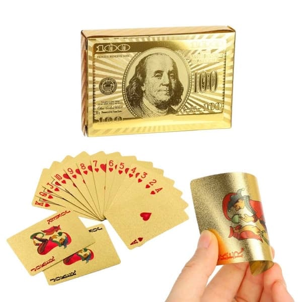 XJ-Kullattu pelikorttipakka, pokerikortit kultaisella dollarikuviolla