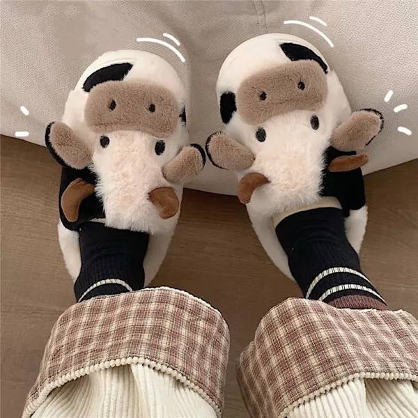 Søde dyretøfler kvinder Fluffy vintervarme hjemmesko sort sort 36-37 (passer til 35-36)[pl]