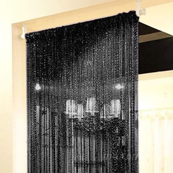 Rideåer med tofsar 100 x 200 cm, rumsavdelare med tofsar för dörrar, fönster, hem, dekoration, evenemang, dekor (svart)