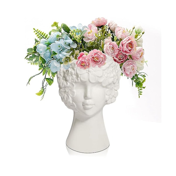 Vit Keramisk Blomvas För Dekor, Modern Stil Kvinnlig Form Ansiktsvas, Unik Blomvas För Hemmet