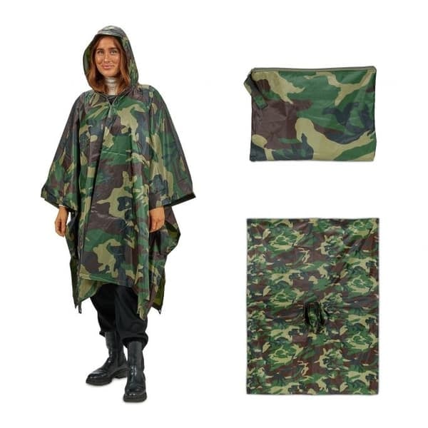 XJ-Regnponcho med flere anvendelsesområder 3 i 1 camouflage