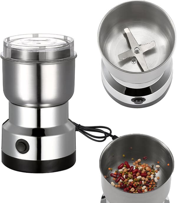 Elektrisk kaffekværn i rustfrit stål 150W 300ML knivkværn til kaffebønner, nødder, korn og krydderier, sølv