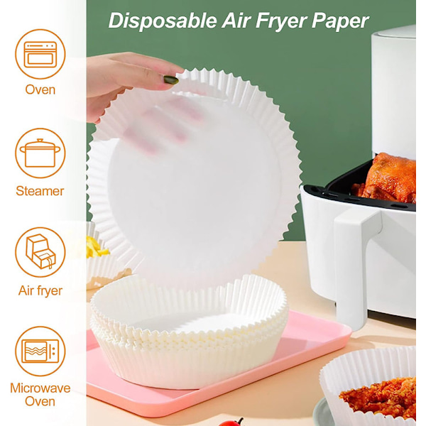 XJ-Pakke med 100 Airfryer bagepapir, 20 x 16 x 4,5 cm rundt oliebestandigt stegepapir