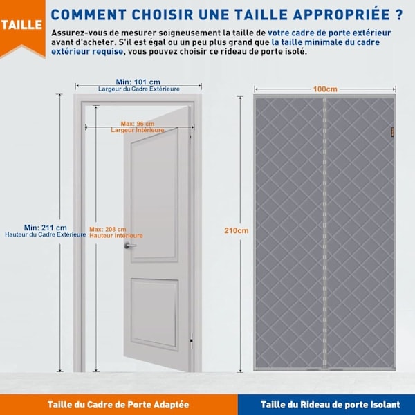 Thermal Insulated Door Curtain 100 x 210 cm, Anti Cold, Waterproof