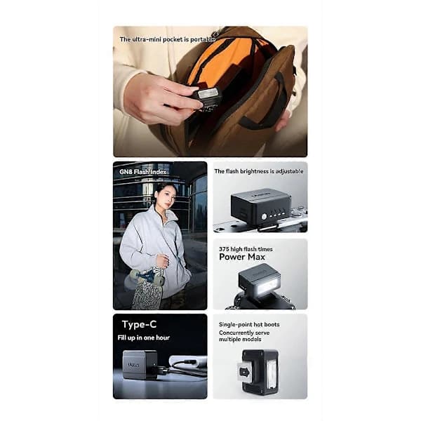 SL01 Kamerablixt 4-stegsjustering SpeedLite GN8 6500K