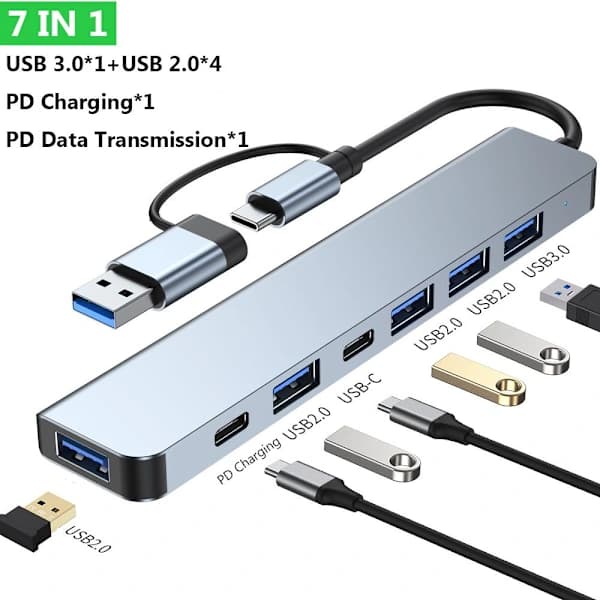 USB-C Hub USB 3.0 Typ-C Splitter Multiport Dock Station 7 I 1 7 IN 1[XJ]
