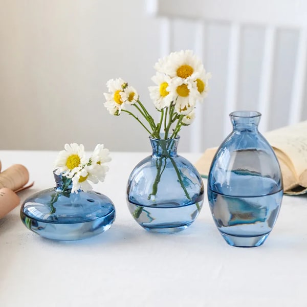 3 st Klar Färgglad Glas Mini Vaser Snittblommor Hydroponisk Minimalistisk Blomvas Prydnad Vas Blomsterarrangemang Behållare