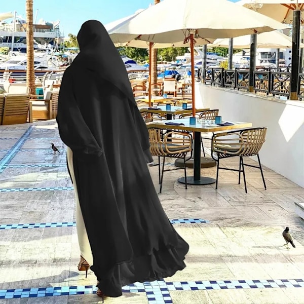 Dam Muslim Långärmad Flödande Maxi Kofta Islamisk Öppen Kimono Abaya Robe Turkiet Kaftan Enfärgad Bälte Lös Upp E56F
