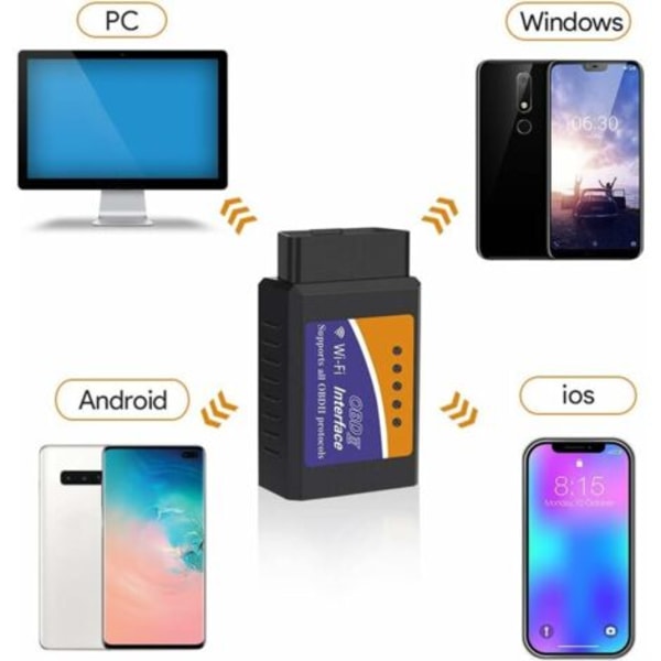 - WiFi OBD2 Diagnostikverktyg, OBD2 ELM327 Bil Diagnostikverktyg, OBD II Diagnostisk Scanner för Alla Fordon, Universell Felkod Bilkontakt för Tabl