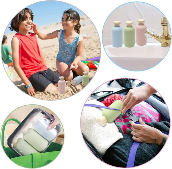 3-pack påfyllningsbara reseflaskor, HDPE klämflaskor med snäpplock för schampo och toalettartiklar, resor camping strand, 200 ml