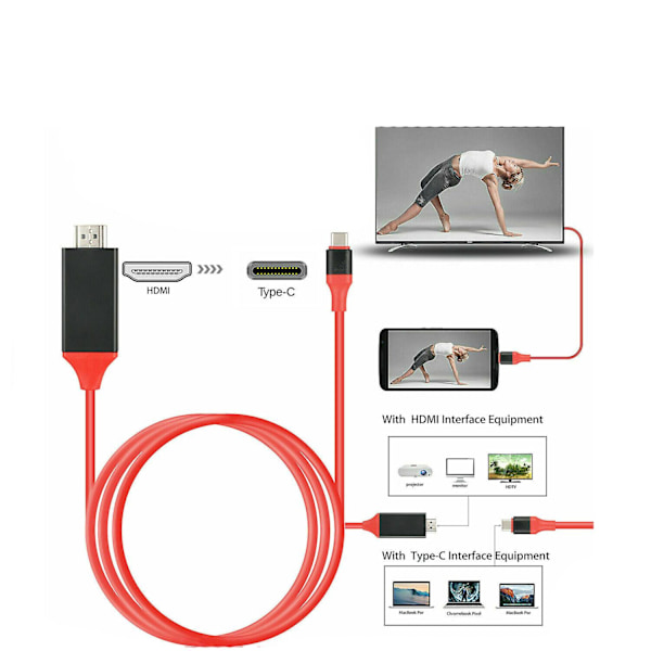 XJ-USB-C Type C til HDMI HDTV TV-kabeladapter til Samsung Galaxy S10 Note 9 Macbook