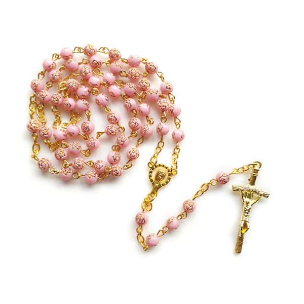 6 mm Rosenkrans Halsband med Jesus Korshänge för Korshalsband Katolska Bönpresenter för Män Kvinnor