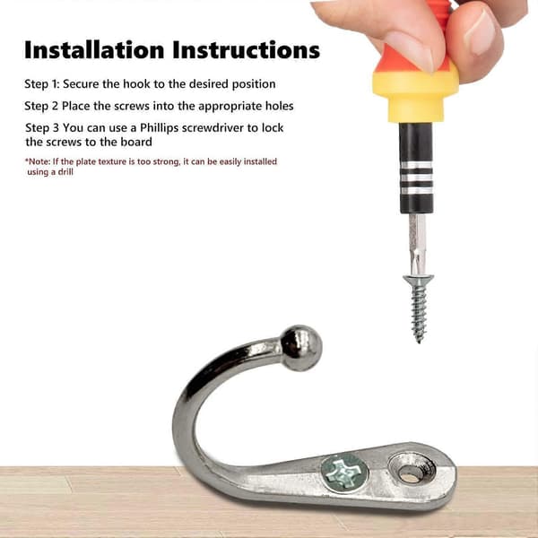 Hooks, 5 Pcs Single Hooks with 10 Screws Wall Mounted Coat Hooks Metal Hooks for Kitchen Bathroom Silver