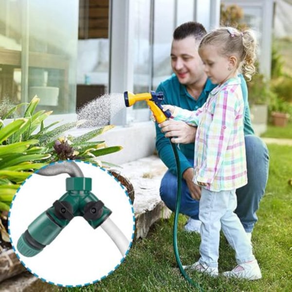 2-pakning 2-veis slangekobling med stengeventil, hurtigkobling hageslangekobling, hageslangekobling for 3-4-6 kraner