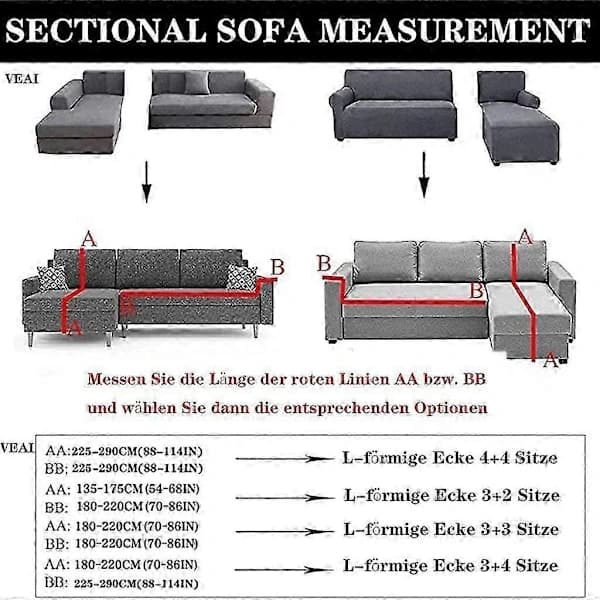 Strekkbart sofatrekk for 1/2/3/4-seter & L-formet hjørnesofa, vaskbart polyestertrekk, Grå