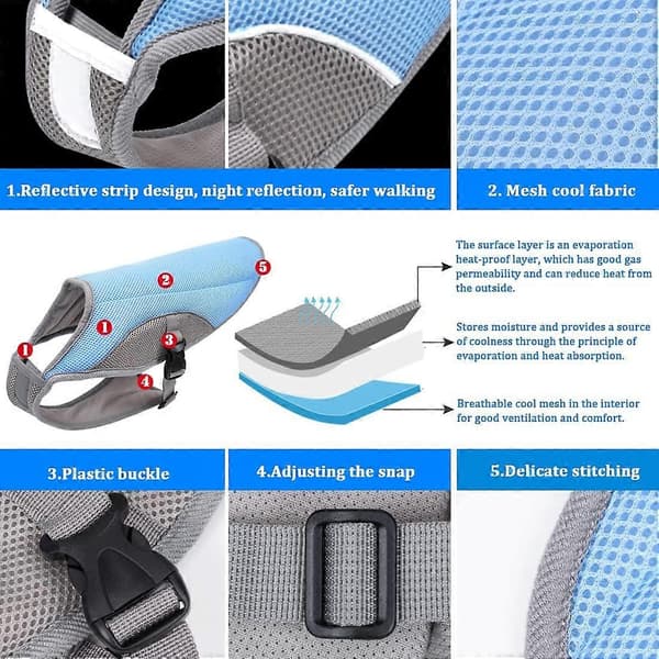 Cooling Vest for Dog Breathable Mesh Dog Jacket Summer Cool and Comfortable Dog Coat Adjustable With Reflective Strip Blue