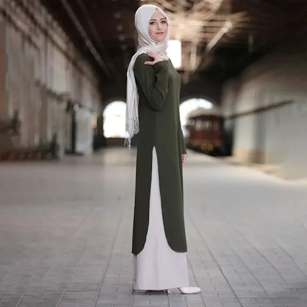 Turkiet Islamisk Ramadan Kläder Kaftan Tvådelad Muslimsk Lång Topp och Byxor Set för Kvinnor Delad Abaya Klänningsset Modest