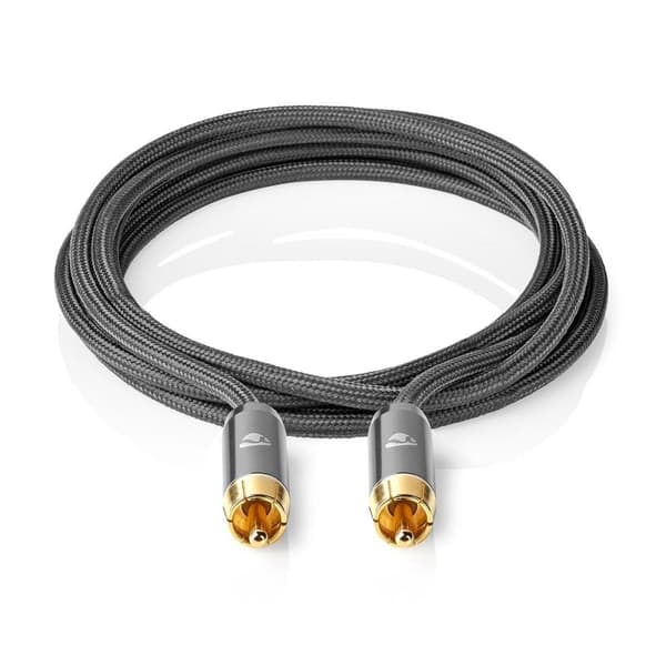 XJ-subwoofer Kabel | RCA Han | RCA Han | Guldbelagt | 3.00 m | Rund | 4.5 mm | Antracit / Grå Med Metal | Lås
