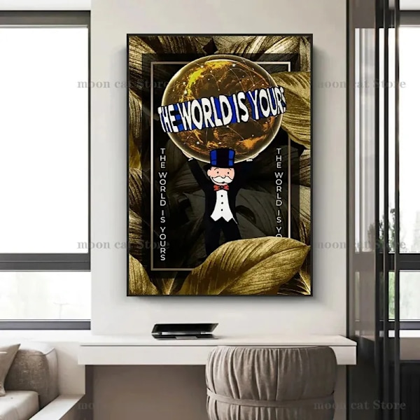 Golden Monopoly Rich Man Alec Canvas Målning Motiverande Citat Poster Canvas Målning Väggbilder Lyx Hemmakontor Dekor