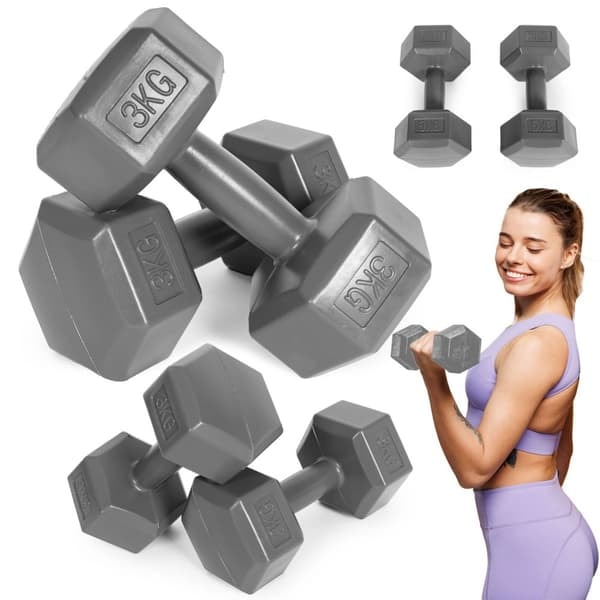XJ-Hex manualsett 2x3 kg, treningsvekter, kondisjonsbelastning, grå, ModernHome