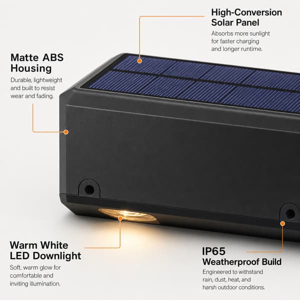 Sæt med 4 Solar Hegnslamper, Varme LED Vandtætte Dækslamper, Sort light (warm light) Four packs