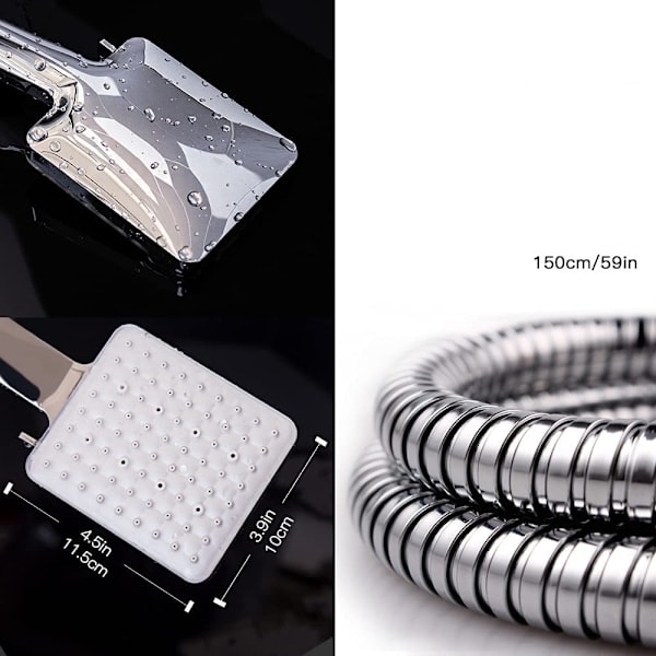 Large Shower Head with 1.5m Hose, Handheld Shower Head with 6 Spray Settings