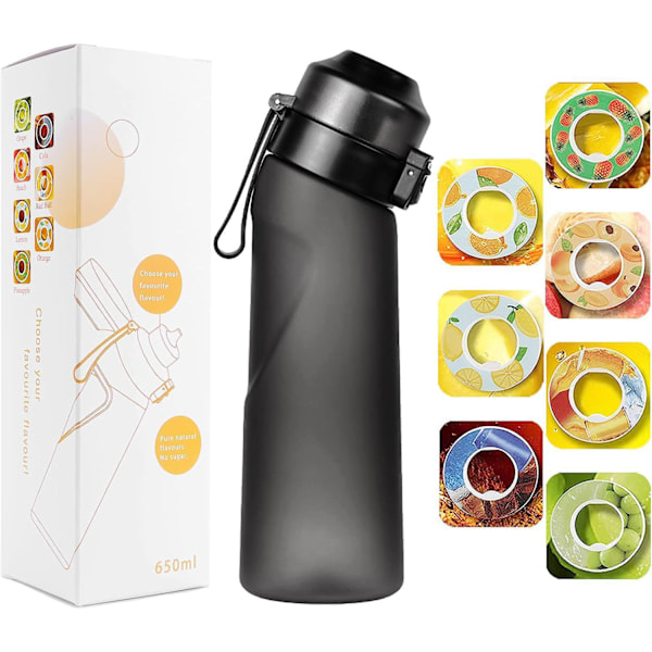 Smaksatt vattenflaska med 7 smakpoddar Air Water Up flaska Frostad svart 650ml Air Starter Up Set Vattenkopp för camping Sport Klar Svart Genomskinlig Blå...